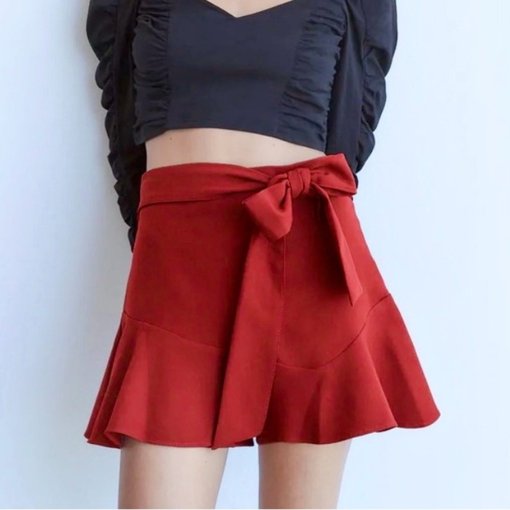 Zara Red Women's Skort with Tie Waist Sz Small